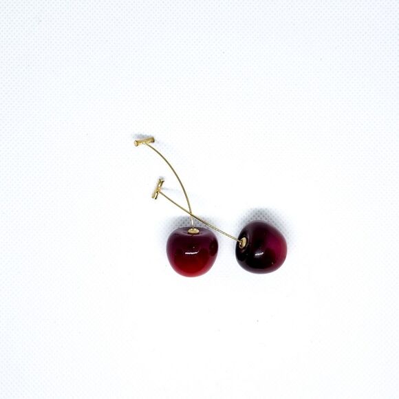 Cherry Drop Earrings Dangle Gold Brushed Sterling Silver Hook Statement Jewelry - Picture 3 of 8